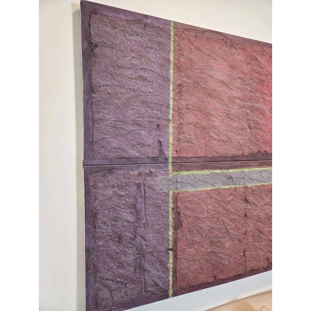 Jan Tips "Architectural Series #35" 1984 Mixed Media Abstract Diptych on Canvas For Sale - Image 4 of 17