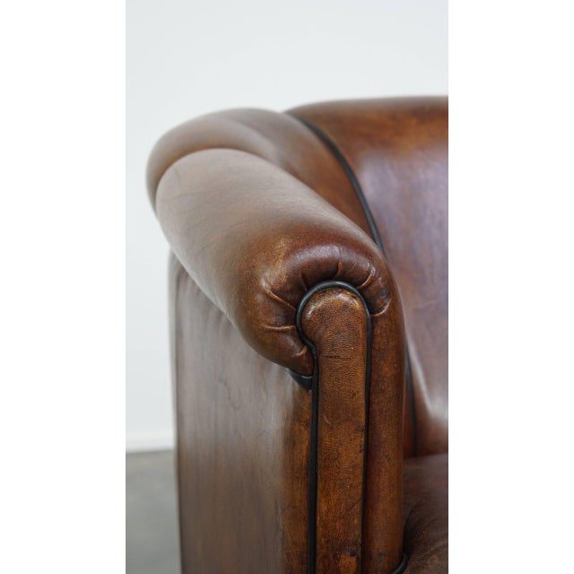 Dark Sheep Leather Club Chair For Sale - Image 10 of 13