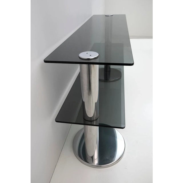 Modern Italian Chromed Steel and Smoked Glass Console, 1970s For Sale - Image 6 of 12
