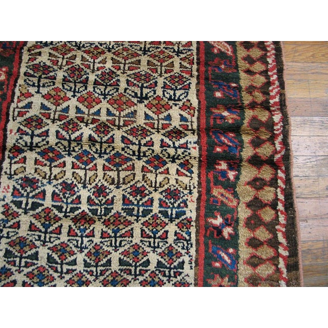 Persian 1890s Ivory Floral Tribal Antique Persian Kurdish Rug 3'4" X 9'4" Handknotted Wool Carpet For Sale - Image 3 of 6