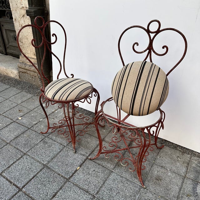 Metal Vintage French Art Nouveau Chairs in Wrought Iron, 1930s, Set of 2 For Sale - Image 7 of 18