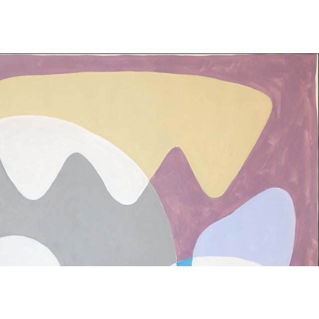 2026, Mid Century Modern Painting, Floating Organic Shapes in Playful Tones, Mauve Background, Acrylic on Paper For Sale - Image 4 of 8