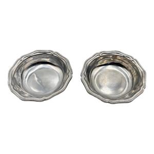 1970s Wilton Armetale Hollowware Queen Anne Pewter 7" Rimmed Soup Bowl 2pc Set Usa