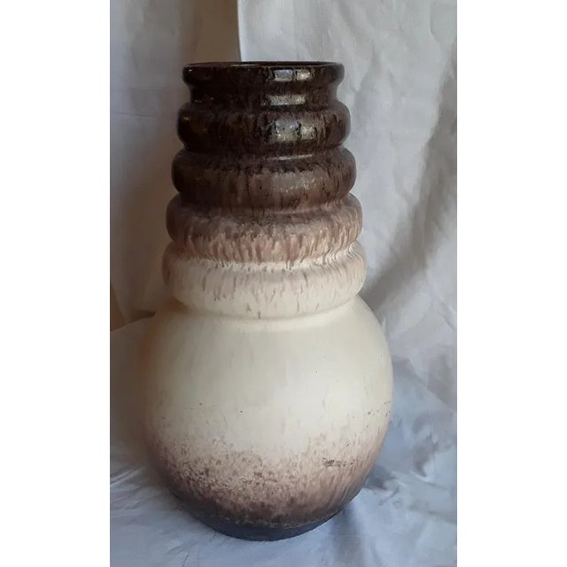 1970s Vintage German Ceramic Vase with Ribbed Neck and Beige-Brown Course Glaze, 1970s For Sale - Image 5 of 5