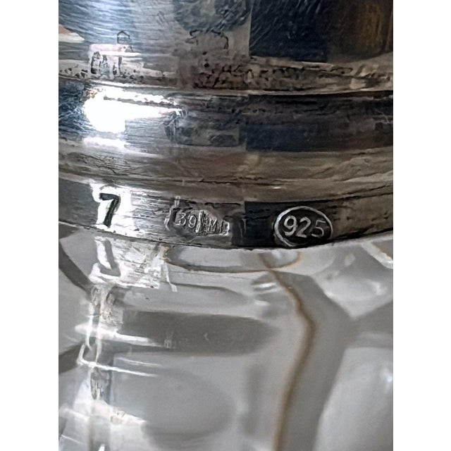 Mid 20th Century Art Deco Cut Crystal Decanter With 925 Silver Collar by Cacchione Milan For Sale - Image 15 of 18