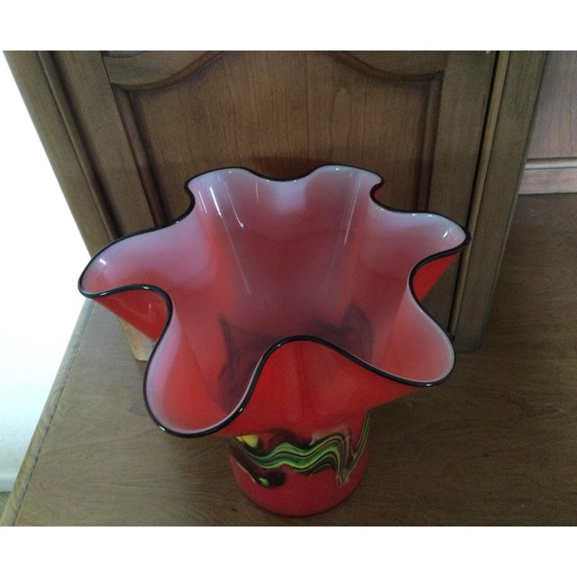 Mid Century Hand Blown Cased Fazzoletto Style Italian Art Glass Vase For Sale - Image 12 of 13