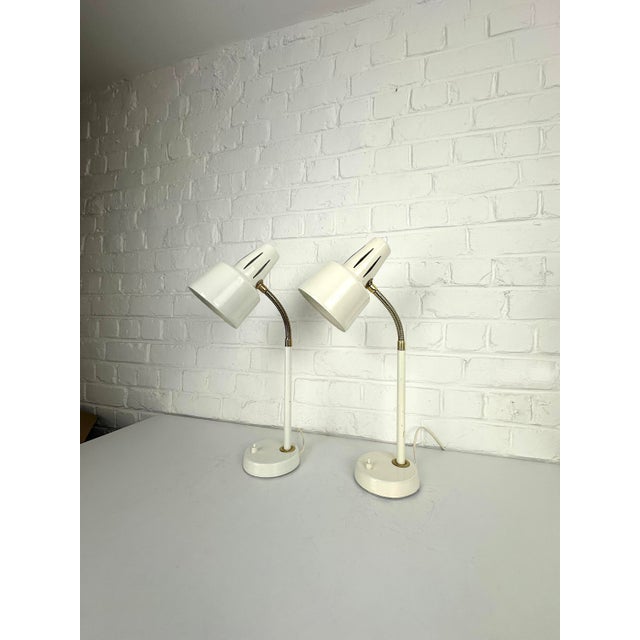 Adjustable White Lacquered Steel and Brass Desk Lamps from BJS, Sweden, 1960s, Set of 2 For Sale - Image 16 of 17