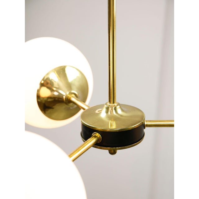 Mid-Century Modern Italian Pendant Light in Brass and Opaline Glass, 1960s For Sale - Image 10 of 17
