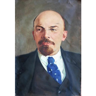 Lenin Portrait, Antique Oil Painting, Socialist Realism Soviet Art 150-103 For Sale