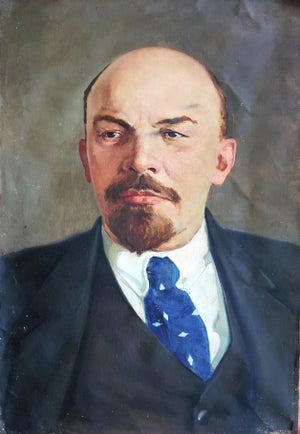 Lenin Portrait, Antique Oil Painting, Socialist Realism Soviet Art 150-103