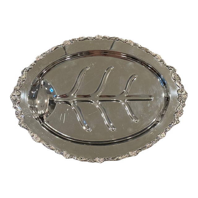 Vintage Ornate Silverplate Footed Tree & Well Carving Platter For Sale