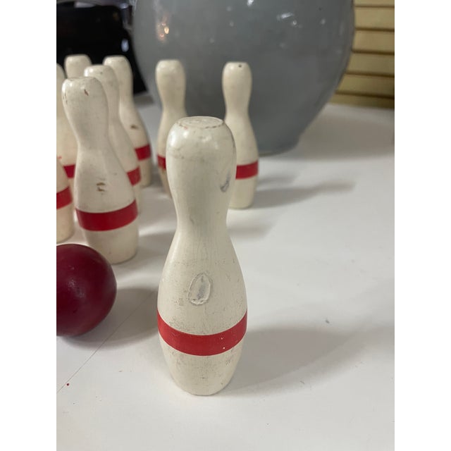 Wood Antique Hand Painted Bowling Game Skittles Set For Sale - Image 7 of 15