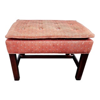 Mid-Century Vanguard Furniture Mahogany and Tufted Upholstered Ottoman Stool For Sale
