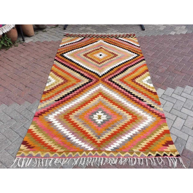 Textile 1960s Vintage Turkish Kilim Rug- 64" X 120" For Sale - Image 7 of 8