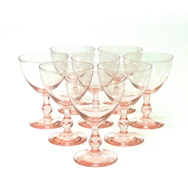 Mid 20th Century Delicate Petal Pink Wine or Water Glasses - Set of 8 For Sale - Image 5 of 5