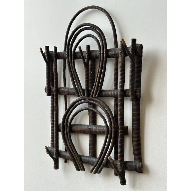 Antique Adirondack Twig Wall Rack With Carved Stripe Detailing, Circa 1940s-50s For Sale In New York - Image 6 of 16