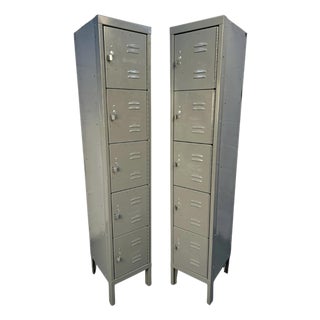 Late 20th Century Pair of Two Tall Industrial Lockers For Sale