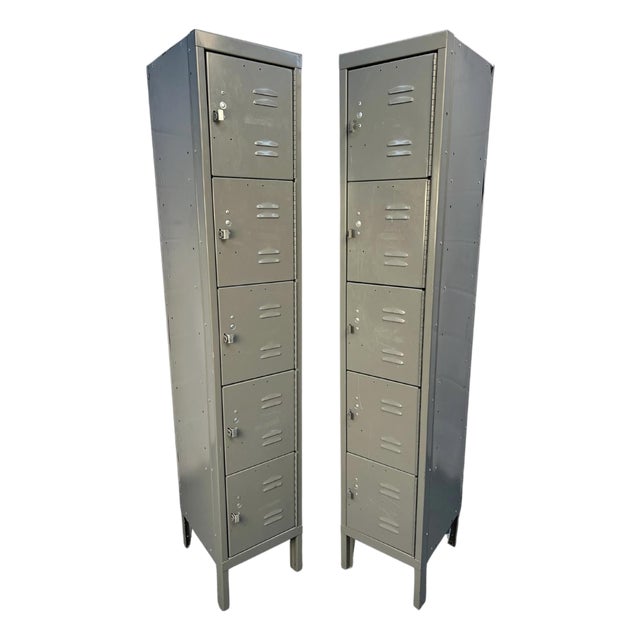 Late 20th Century Pair of Two Tall Industrial Lockers For Sale