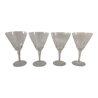 Midcentury Clear Cut Crystal Set of 4 Wine Glasses For Sale