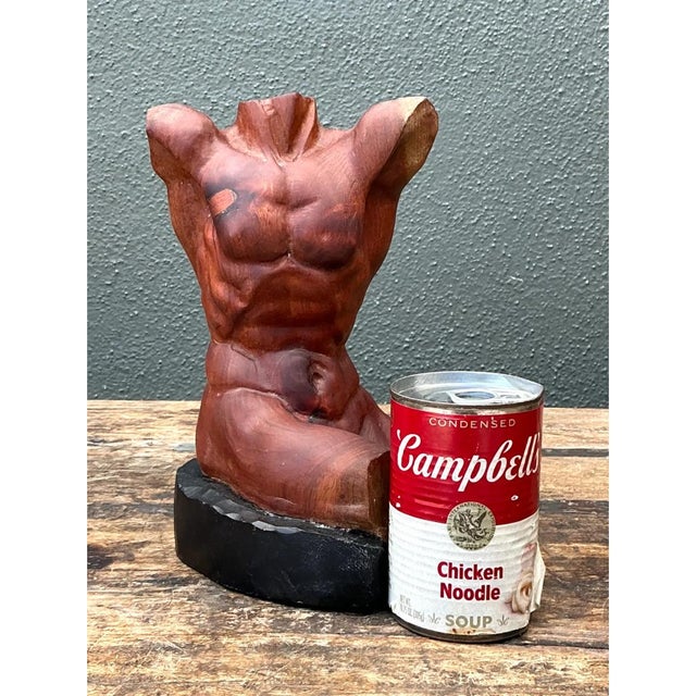 Vintage Wood Male Torso Sculpture For Sale In West Palm - Image 6 of 12