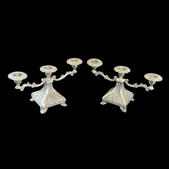 Two Vintage Candelabras Five Arm and Three Arm. Silver Tone. Wedding, Event, Dining Room, Styling, Party, Mantle. For Sale - Image 4 of 6