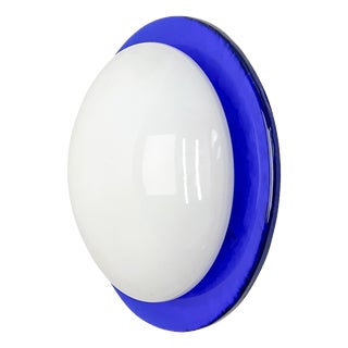 Italian Blue and White Round Vetri Murano Wall Light, 1980s For Sale