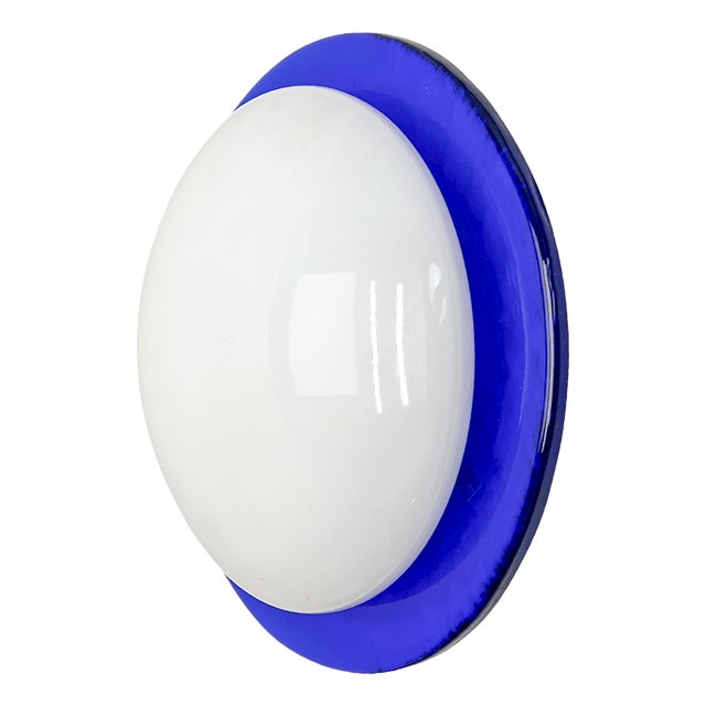 Italian Blue and White Round Vetri Murano Wall Light, 1980s For Sale