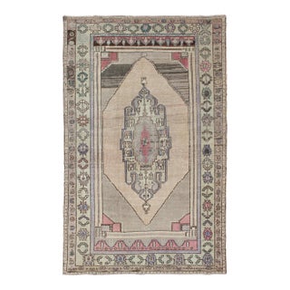 Vintage Turkish Oushak Rug in Soft Beige, Faded Rose, and Muted Lavender 5'0 X 8'8 For Sale