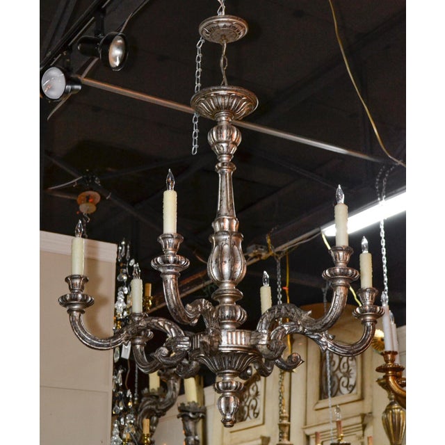 Wood Italian Carved and Silver Gilt Chandelier For Sale - Image 7 of 8