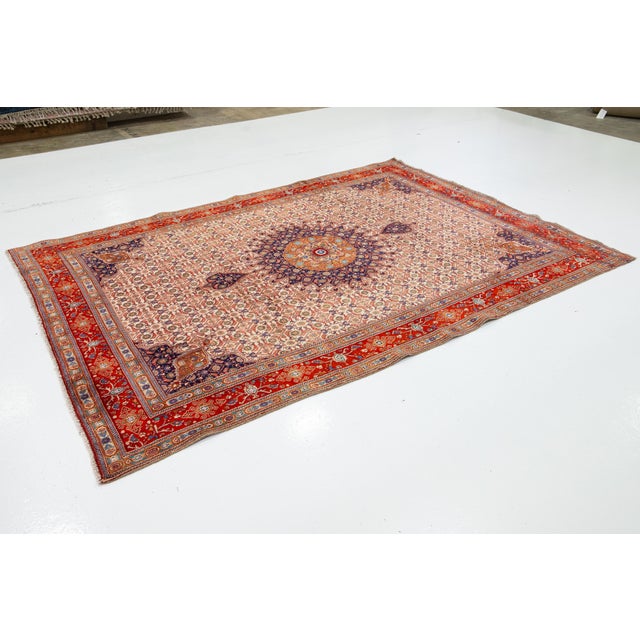 Persian 1960s Persian Mashad Handmade Beige Wool Rug With Rosette Motif For Sale - Image 3 of 9