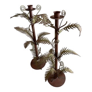 Vintage Metal Candlesticks Like Palms- A Pair For Sale