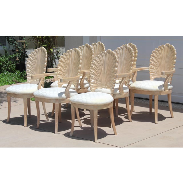 An exceptional, highly coveted set of eight (8) vintage Italian Hollywood Regency Venetian grotto-style dining chairs...