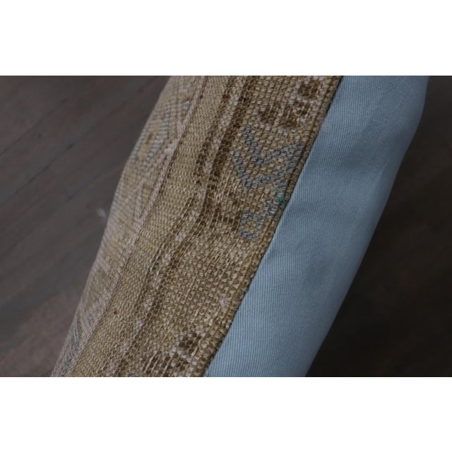 Tribal Large Bolster Size Light Blue Khaki Rug Pillow, 14'' X 30'' For Sale - Image 3 of 3