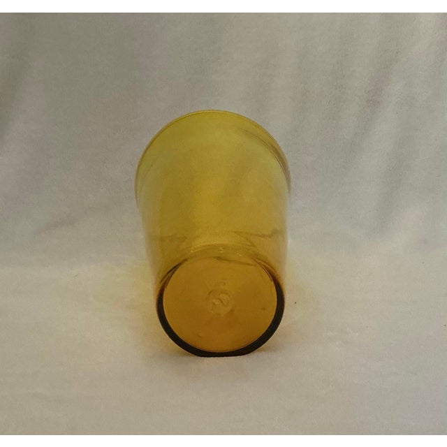 Glass Large Vintage Mid Century Attributed to Blenko Hand Blown Art Glass Vase Yellow With Honey-Gold Tones For Sale - Image 7 of 12