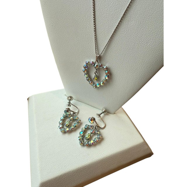 B David Aurora Borealis Rhinestone Earrings Necklace Heart Set Marked Sterling - 3 Pieces For Sale - Image 9 of 11