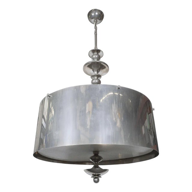 Large scale drum chandelier with mesh diffuser For Sale