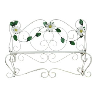 Vintage Italian Tole White Daisy Metal Shelf For Sale