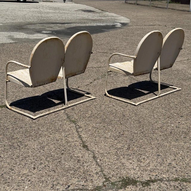 Vintage Art Deco Steel Metal Clam Shell Double Seat Porch Patio Loveseat - Pair For Sale - Image 14 of 18