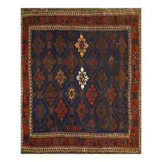 1900s Navy Blue Diamond Tribal Antique Persian Baluch Rug 2'3'' X 2'9'' Knotted Wool Carpet For Sale