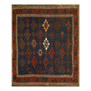 1900s Navy Blue Diamond Tribal Antique Persian Baluch Rug 2'3'' X 2'9'' Knotted Wool Carpet