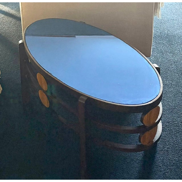 Glass Art Deco Oval Coffee Table, or Side Table, With Original Cobalt Blue Glass Top For Sale - Image 7 of 10