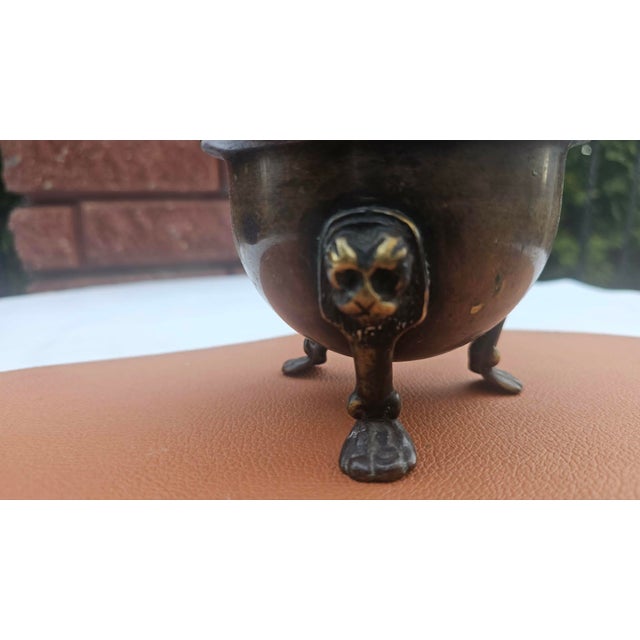 9th Century English Brass Bowl with Lion Mask and Paw Feet, 1890s For Sale - Image 3 of 7