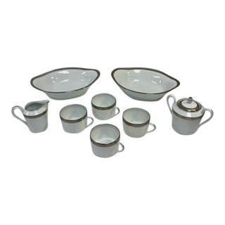 Charles Haviland & C. Parlon Limoges Malmaison Platinum (No Verge) Porcelain Set - 8 Pieces For Sale