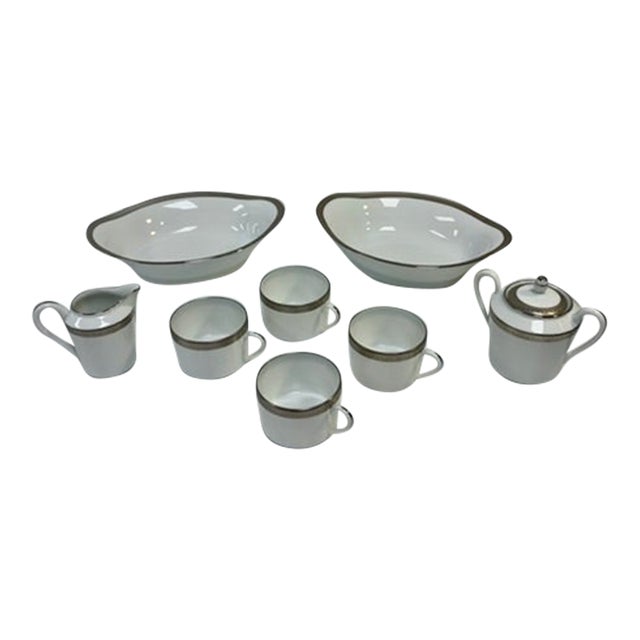 Charles Haviland & C. Parlon Limoges Malmaison Platinum (No Verge) Porcelain Set - 8 Pieces For Sale