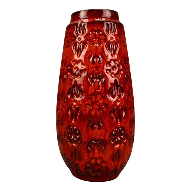 Mid-Century Fat Lava Red Glazed Ceramic Vase from Bay Keramik, W. Germany, 1970s For Sale