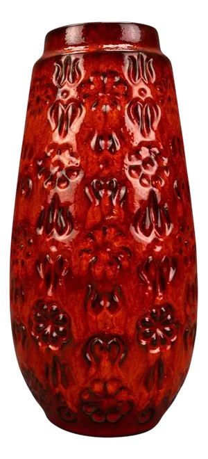 Mid-Century Fat Lava Red Glazed Ceramic Vase from Bay Keramik, W. Germany, 1970s