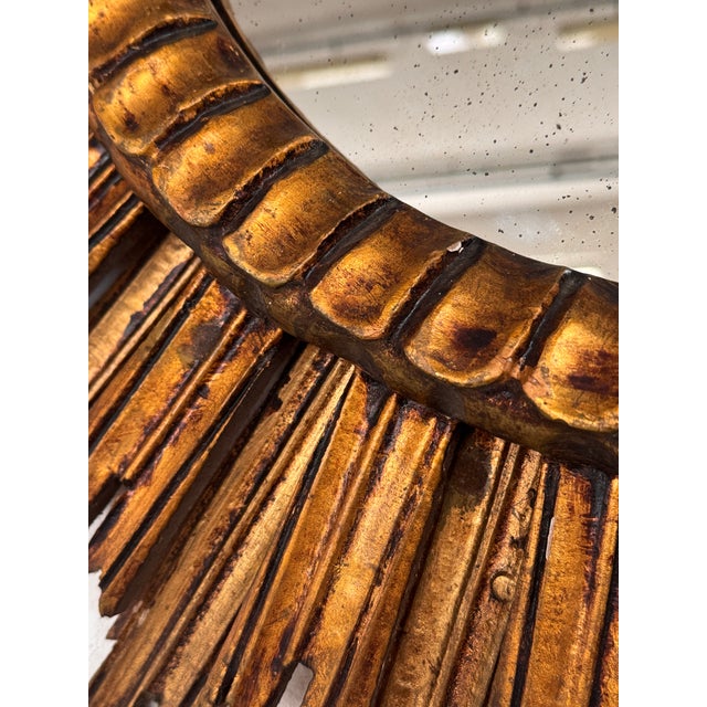 Mid-Century Baroque Italian Sunburst Giltwood Wall Mirror, 1940s For Sale - Image 14 of 18