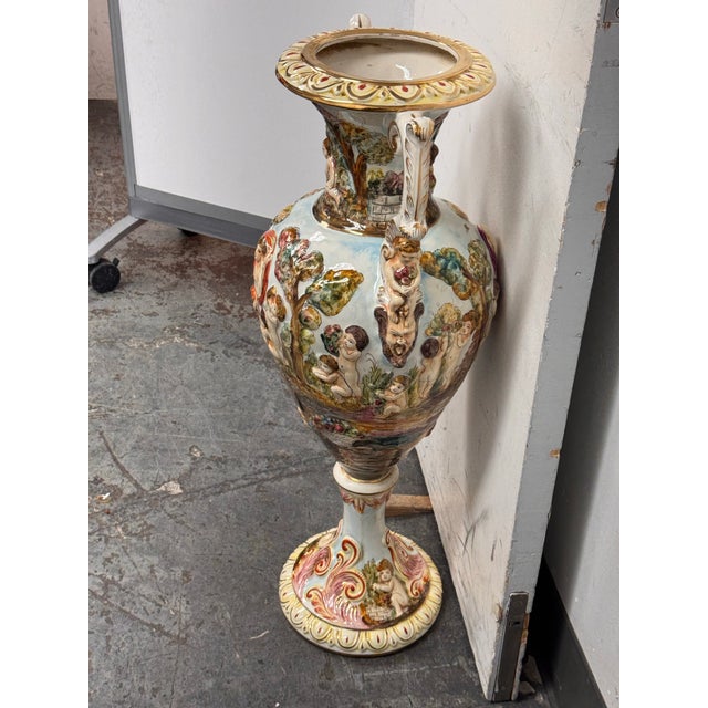 Capodimonte Italian Hand Painted Porcelain Urn For Sale - Image 4 of 12
