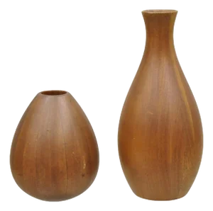 Mid Century Danish Modern Bulbous Sculpted Teak Wood Flower Bud Vase - 2 Pieces