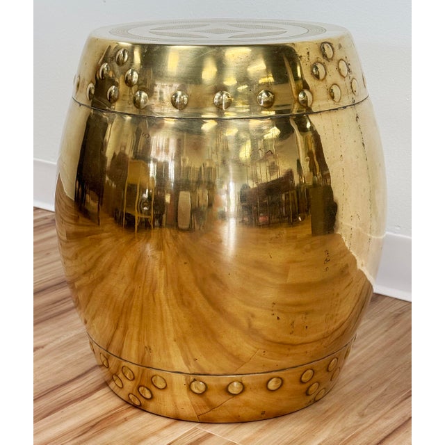 Mid 20th Century Vintage Chinoisierie Style Brass Garden Drum Stool For Sale - Image 5 of 10